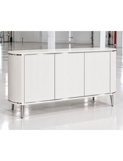 Credenza contemporanea cannettato 3 ante legno bianco oro cromo 157X50X85 (110)