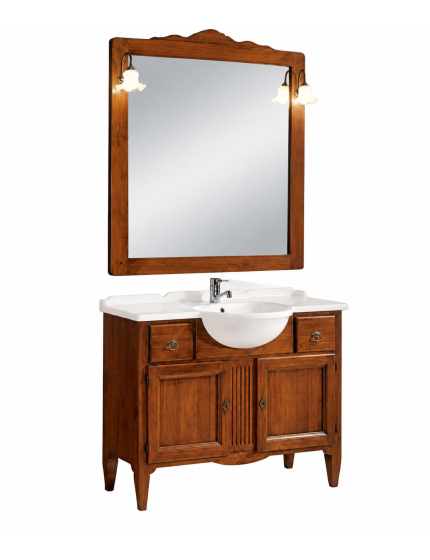 MOBILE BAGNO 108 CM IN LEGNO LAVABO 2 CASSETTI 2 PORTE E SPECCHIO
