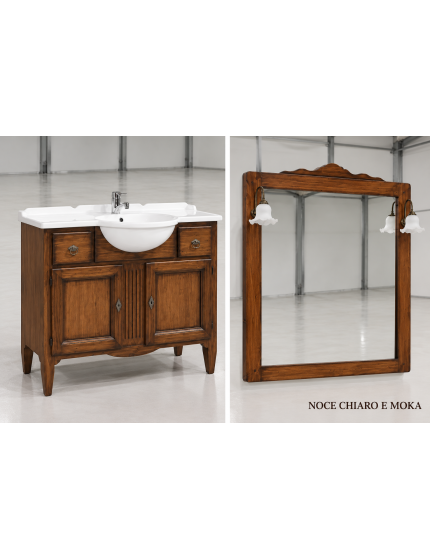 MOBILE BAGNO 108 CM IN LEGNO LAVABO 2 CASSETTI 2 PORTE E SPECCHIO