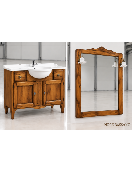 MOBILE BAGNO 108 CM IN LEGNO LAVABO 2 CASSETTI 2 PORTE E SPECCHIO