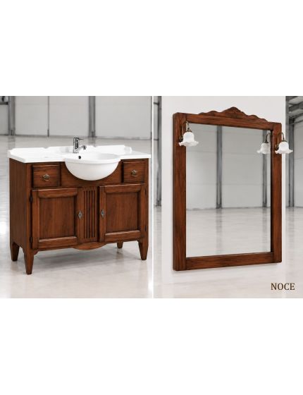 MOBILE BAGNO 108 CM IN LEGNO LAVABO 2 CASSETTI 2 PORTE E SPECCHIO