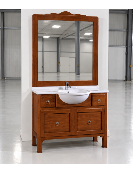 MOBILE BAGNO 108 CM IN LEGNO LAVABO 2 CASSETTI 2 PORTE E SPECCHIO