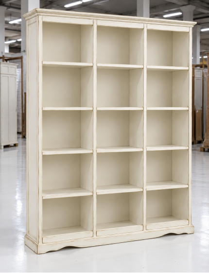 Libreria a Giorno Classica in Legno Bianco Anticato con Ripiani - 156x38x205 cm