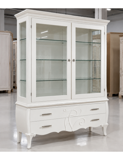 Cristalliera 2 porte 2 cassetti legno shabby bianco decori rilievo ...