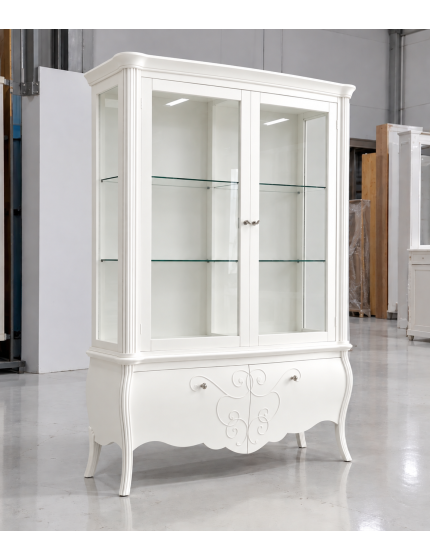 VETRINA IN LEGNO CLASSICA SHABBY 2 PORTE BIANCA L.150 P.50 H.216