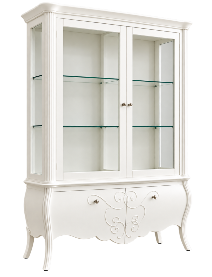 VETRINA IN LEGNO CLASSICA SHABBY 2 PORTE BIANCA L.150 P.50 H.216