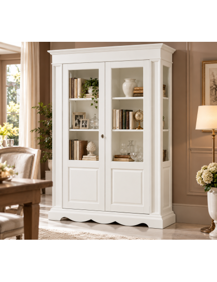 Vetrina Classica in Legno 2 Porte Shabby Chic | Varie Finiture 155x50x210 cm
