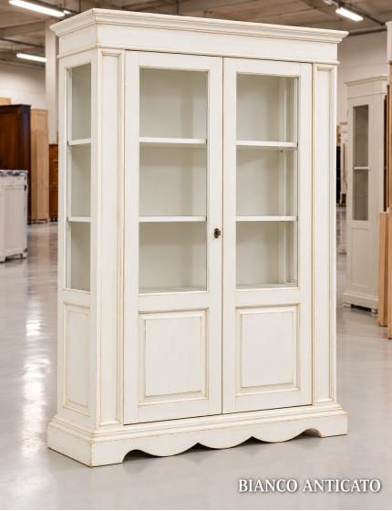 Vetrina Classica in Legno 2 Porte Shabby Chic | Varie Finiture 155x50x210 cm