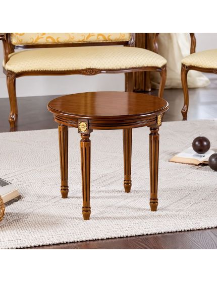 TAVOLINO ROTONDO DA SALOTTO IN LEGNO INTAGLIATO CON FREGI ORO 53x53x46