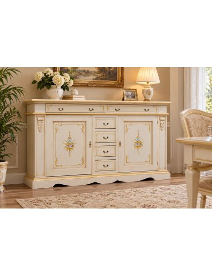 MADIA CREDENZA LEGNO 2 PORTE AVORIO E ORO 210X60X115