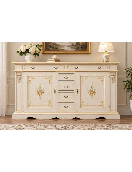 MADIA CREDENZA LEGNO 2 PORTE AVORIO E ORO 210X60X115