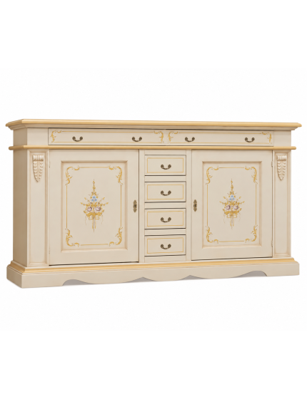 MADIA CREDENZA LEGNO 2 PORTE AVORIO E ORO 210X60X115 VISTA FRONTALE