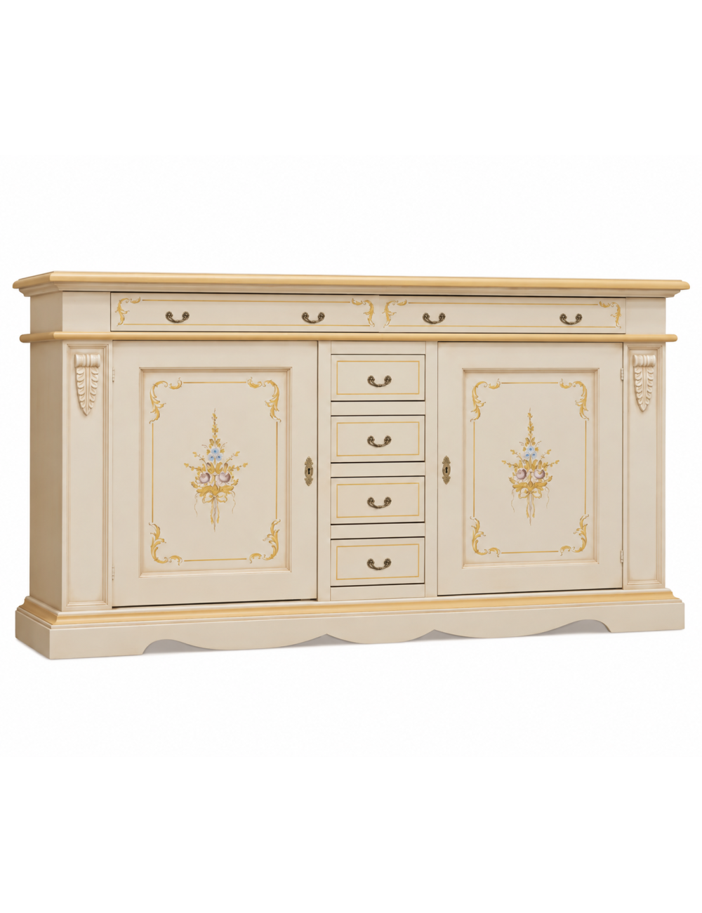 MADIA CREDENZA LEGNO 2 PORTE AVORIO E ORO 210X60X115 VISTA FRONTALE