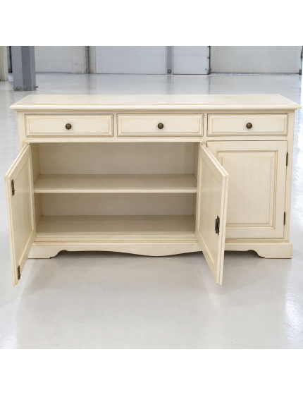 MADIA CREDENZA IN LEGNO 3 ANTE AVORIO PATINATO 156 P.42 H.85