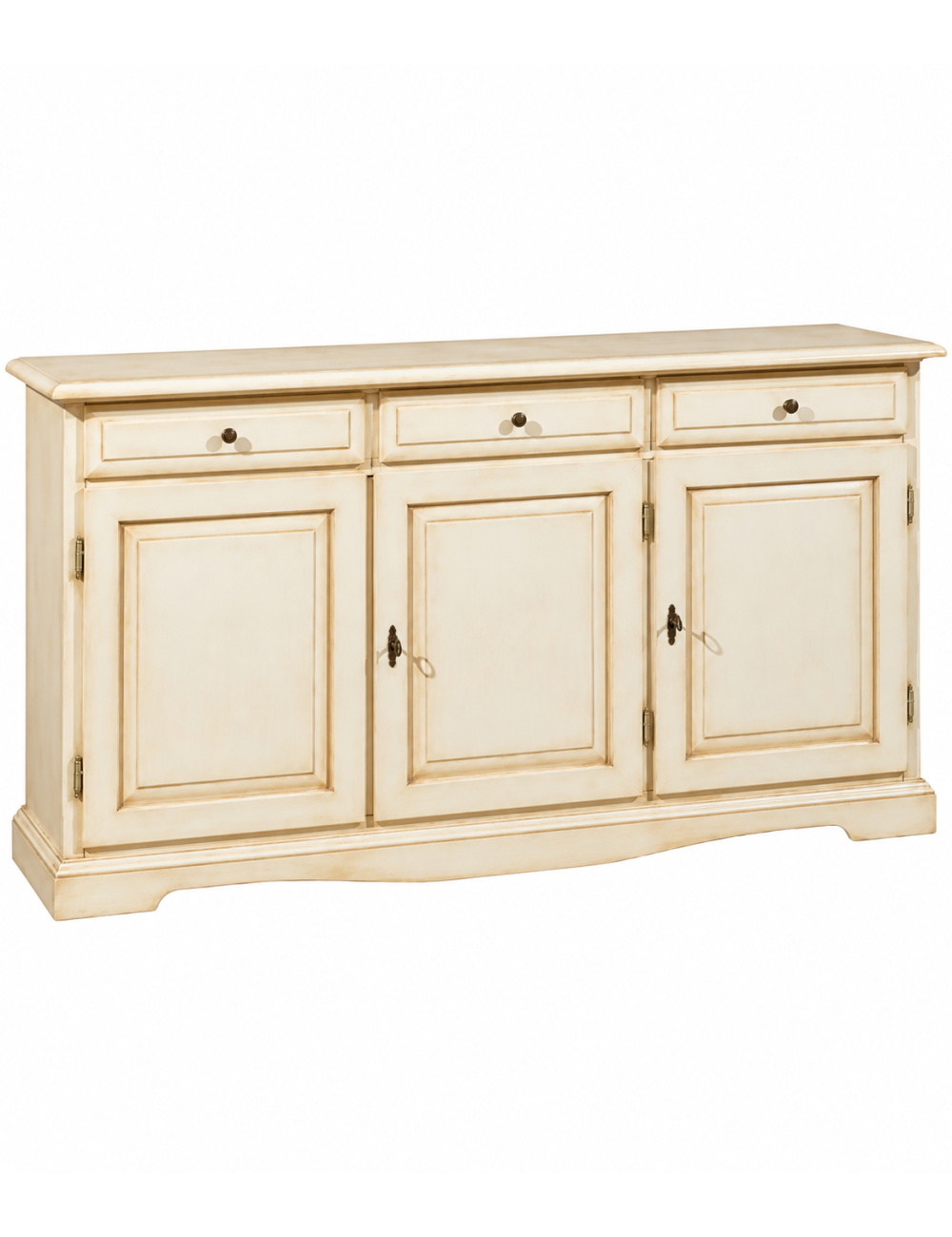 MADIA CREDENZA IN LEGNO 3 ANTE AVORIO PATINATO 156 P.42 H.85