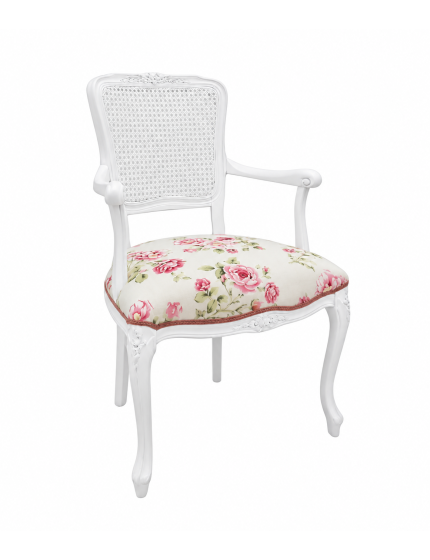 POLTRONA PARIGINA IMBOTTITA TESSUTO LEGNO SHABBY BIANCO 55X45X85 vista frontale