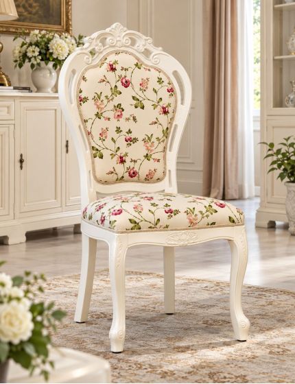 Sedia shabby legno imbottita raso floreale 56x50x110