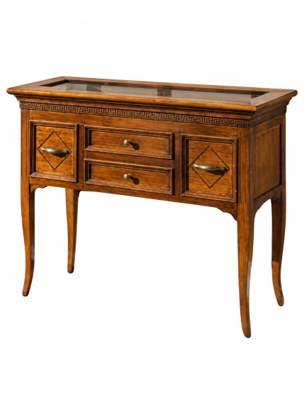 CONSOLLE IN LEGNO MASSELLO CON BACHECA E INTARSI L.100 P.40 H.80