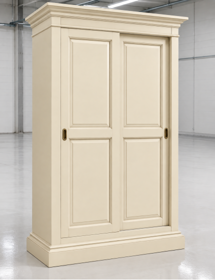 Armadio 2 Ante Scorrevoli Arte Povera Avorio in Legno - 128x50x200 cm