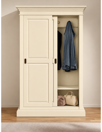 Armadio 2 Ante Scorrevoli Arte Povera Avorio in Legno - 128x50x200 cm