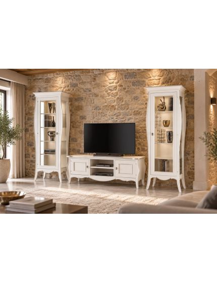 VETRINA IN LEGNO 1 PORTA SHABBY BIANCO PROFILI FOGLIA ARGENTO L.71 ...