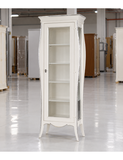 VETRINA IN LEGNO 1 PORTA SHABBY BIANCO PROFILI FOGLIA ARGENTO L.71 ...
