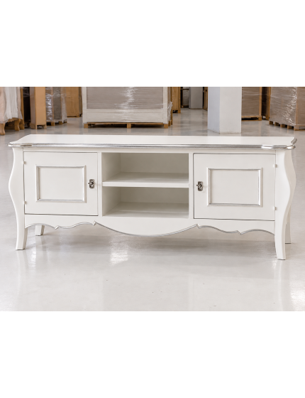 Porta TV Shabby Chic Bianco e Foglia Argento 160x50x61 cm
