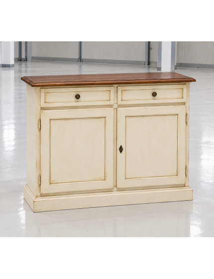 Madia Credenza Shabby Chic In Legno 2 Porte avorio anticato/noce 105x42x85