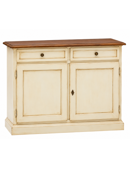 Madia Credenza Shabby Chic In Legno 2 Porte avorio anticato/noce 105x42x85