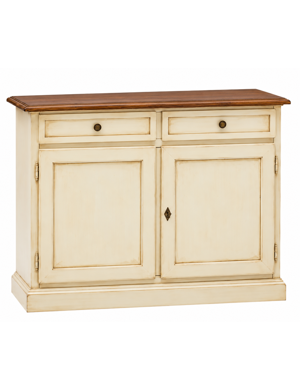 Madia Credenza Shabby Chic In Legno 2 Porte avorio anticato/noce 105x42x85