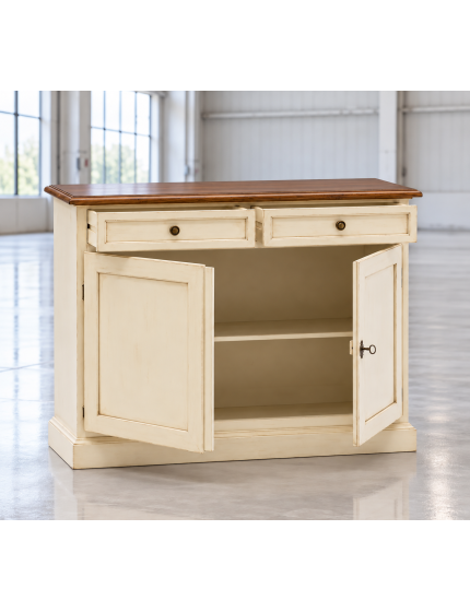 Madia Credenza Shabby Chic In Legno 2 Porte avorio anticato/noce 105x42x85