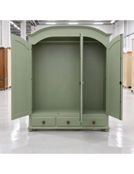 Armadio arte povera 3 porte 3 cassetti sagomato verde salvia 181x61x224