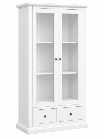 Vetrina 2 ante 2 cassetti in Legno shabby bianco 90X40X160 vista frontale