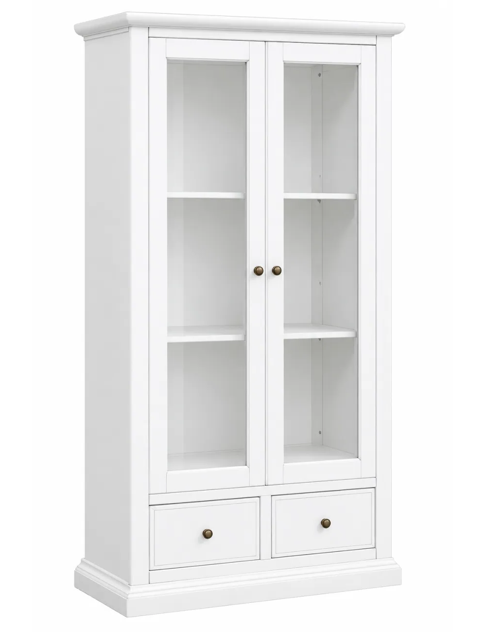 Vetrina 2 ante 2 cassetti in Legno shabby bianco 90X40X160 vista frontale