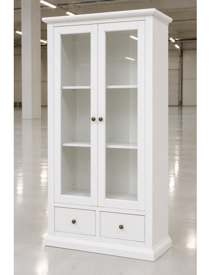 Vetrina 2 ante 2 cassetti in Legno shabby bianco 90X40X160