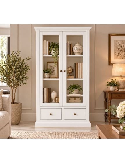 Vetrina 2 ante 2 cassetti in Legno shabby bianco 90X40X160