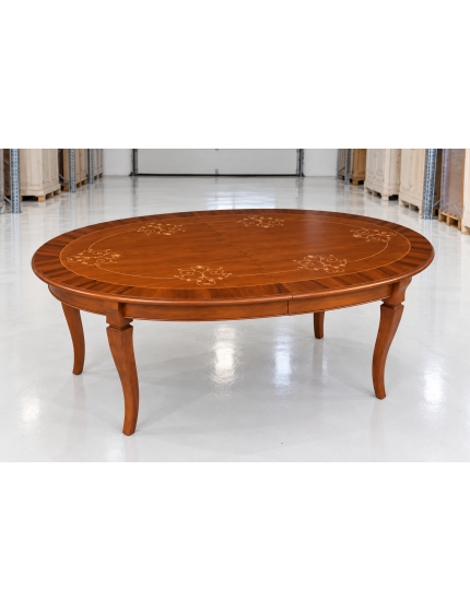 Tavolo ovale allungabile Classico Legno Intarsio Tinta Noce 160x110x77