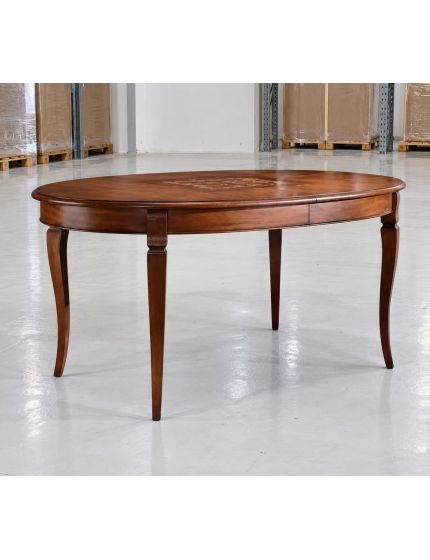 Tavolo ovale allungabile Classico Legno Intarsio Tinta Noce 160x110x77