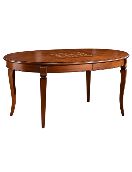 Tavolo ovale allungabile Classico Legno Intarsio Tinta Noce 160x110x77