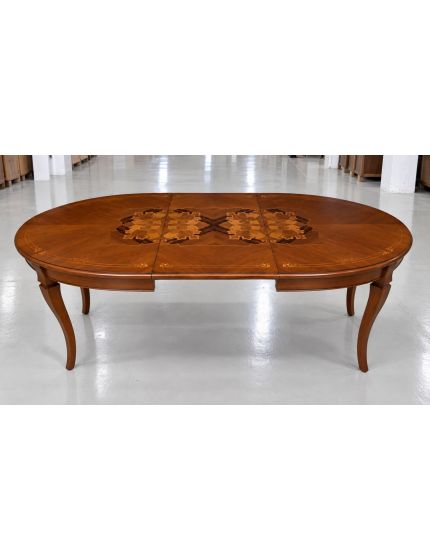 Tavolo ovale allungabile Classico Legno Intarsio Tinta Noce 160x110x77