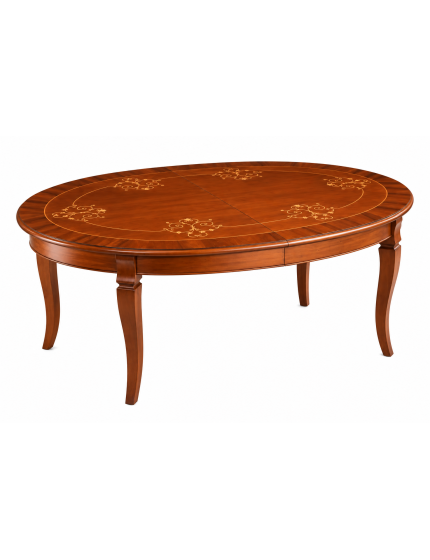 Tavolo ovale allungabile Classico Legno Intarsio Tinta Noce 160x110x77