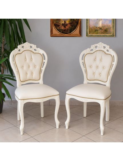 Set tavolo rotondo bianco 80x78 con 2 sedie capitonnè ecopelle