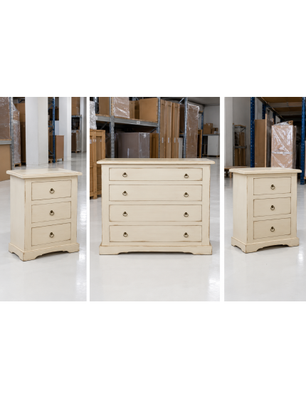 Gruppo 1 cassettiera 2 comodini shabby laccato bianco anticato