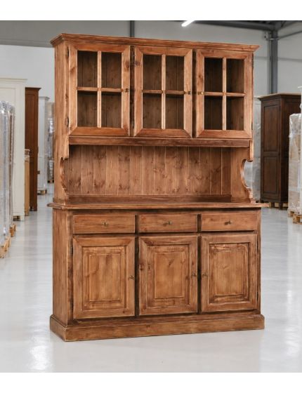 CRISTALLIERA 3 ANTE LEGNO MASSELLO DI PINO NOCE CONSUMATO 147X43X195