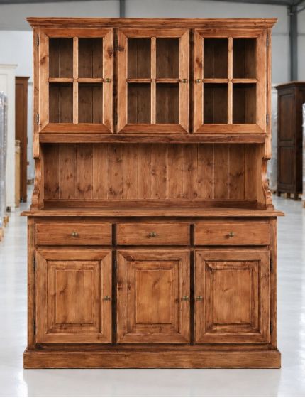 CRISTALLIERA 3 ANTE LEGNO MASSELLO DI PINO NOCE CONSUMATO 147X43X195