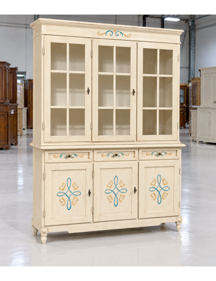 CRISTALLIERA CLASSICA 3 PORTE LEGNO CON DECORI VARI COLORI 156x42x213