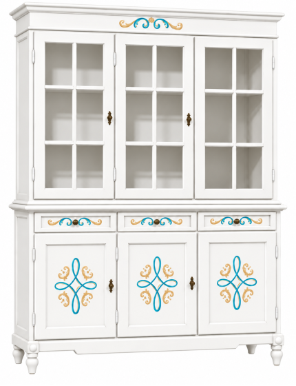 CRISTALLIERA CLASSICA 3 PORTE LEGNO CON DECORI VARI COLORI 156x42x213