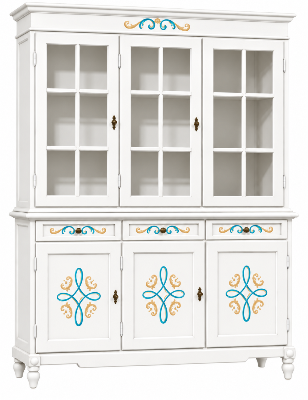 CRISTALLIERA CLASSICA 3 PORTE LEGNO CON DECORI VARI COLORI 156x42x213