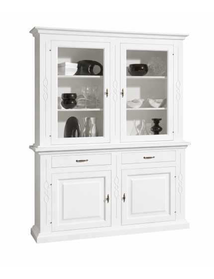 CRISTALLIERA CLASSICA SHABBY BIANCO INTARSI 168x48x222