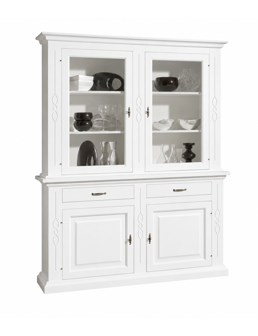 CRISTALLIERA CLASSICA SHABBY BIANCO INTARSI 168x48x222